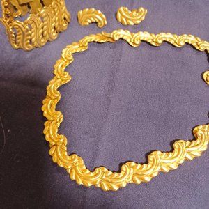 Sterling .925 silver  leaf-form necklace, bracelet, and screw-back earrings